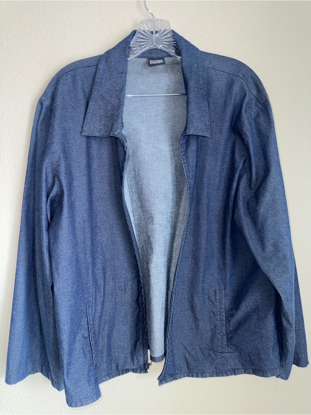 Eileen Fisher Blue Stretch Denim Jacket & Pants Set - Picture 8 of 14